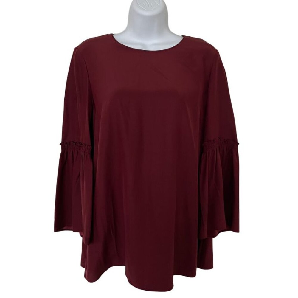 Lafayette 148 New York Roslin Maroon Silk Blouse Sz S Bell Sleeves 90's Boho